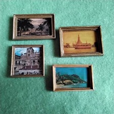Four Scenic Miniature Dolls House Framed Paintings 