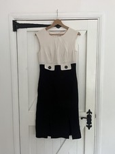 Singh S Madan Sleeveless Black White Business Shift Dress Elegant Formal UK 10