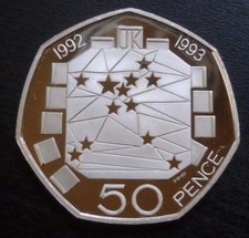UK Sterling Silver Proof 50p Rare EC Presidency 1992 - 1993 Impaired Proof 