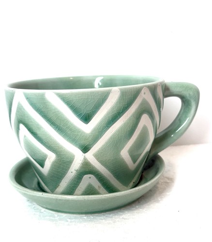 Teacup saucer planter - teacup,