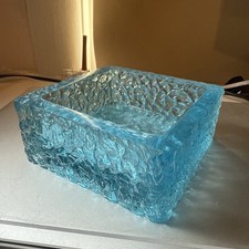 Vintage Whitefriars/Davidson Brama  Square Bark Textured Blue Glass Dish