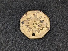 Vintage~ Octagonal~ Mills Slot Machine ~ Gold Award Token/ Coin~ Original / Worn