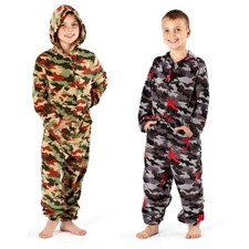 Kids Fleece Camo 1Onesie All In One Childrens Army Camouflage Age 7-13 Years