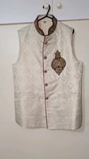 Mens South Asian Waistcoat CREAM WITH RED DETAILS SIZE 36