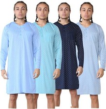 Mens Nightshirts Printed Cotton Blend Long Sleeve Pocket Nightwear Lounge wear