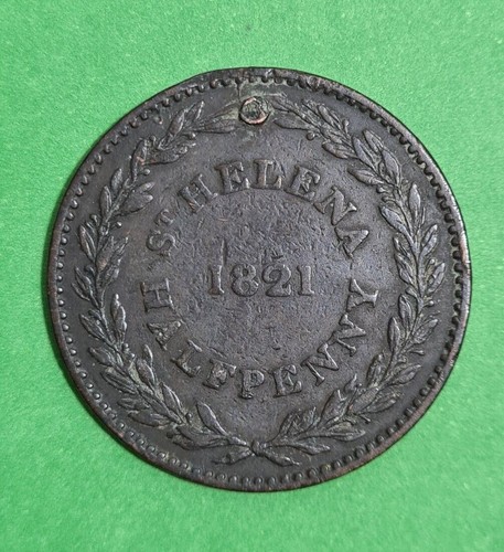 1821 helena half penny coin - st,