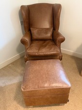 Leather Wing Chair and Footstool