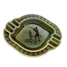 Vintage Irish Porcelain Ashtray Wade Co Armagh Blue Hunting Scene Dog Ireland