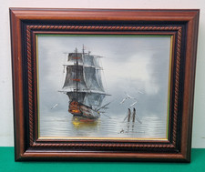 Framed Clipper Tall Ship Seascape Oil on Canvas Painting Signed Bannon
