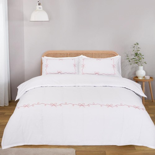 Embroidered bow duvet cover - embroidered,