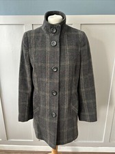 BHS Women’s Coat Size 10 Grey & Pink Check Wool Blend Winter Button Up Lined