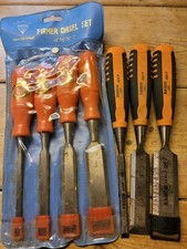 Firmer Chisel set used and 3 Bacho chisels appear unused but have surface rust