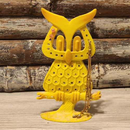 Metal yellow owl earring - metal,
