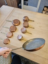 9 French Antique Copper Pans