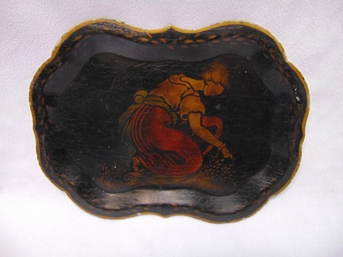 Vintage black metal tray - metal,
