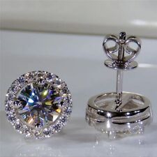 WOMENS LADIES SOLID 925 STERLING SILVER BIG CUBIC ZIRCONIA ROUND STUD EARRINGS