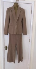 Woman’s Trouser Suit Work Smart Wedding Attire Beige Tie Up Jacket Size 14