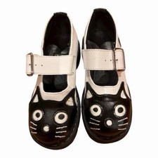Anarchic T.U.K. (T2002) Kitty Cat Face Goth Black Leather Mary Janes Size 6US