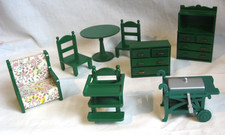 Sylvanian Families Living room Furniture Dresser Draws Table High Chair Etc