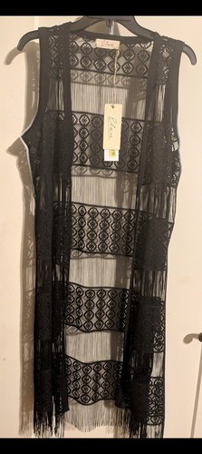 Elan black lace fringe long - black, &