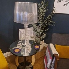 Classic Art Deco Mirrored Side Table – Tulip Base & Ebonized Wood Trim