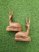 Set of 2 Wooden African Gazelle/ Antelope Figures 1970s Mid Century Modern Vibes