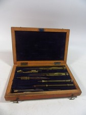 Vintage Brass Geometry Set In Wooden Box.  Collectable. Used.