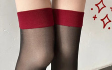 Mens Sexy Black With 3 Inch Plus Red Toped When Worn Nylon Stockings. One Size