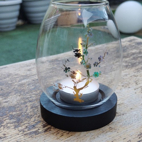 Glass round floral tea light - floral,