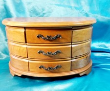 Vintage MELE Large Jewellery Box Wood 6 Compartment 3 Drawers Faux Maple Top VGC