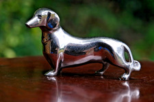 Vintage Chrome Dachshund Dog Figurine Mid Century Modern 15cm Metal Ornament