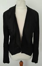 NEXT SIGNATURE - Soft REAL SUEDE LEATHER Jacket Waterfall Front Black Size 8