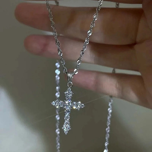 Crystal zircon cross pendant - crystal,
