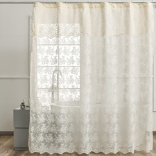 Ivory Lace Shower Curtain - Shabby Chic Flower Shower Curtain with Attached V...