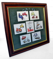 Wooden Framed Set of Classic VESPA Motor Scooter Cards. Mods / 1960s.
