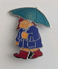 Paddington Bear Umbrella Vintage Enamel Pin Badge Rainbow Designs