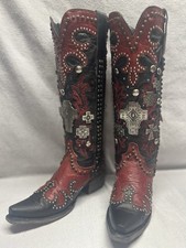 LANE DOUBLE DD 9001 DOUBLE D RANCH RED LEATHER AMMUNITION COWGIRL SIZE 6.5 BOOTS