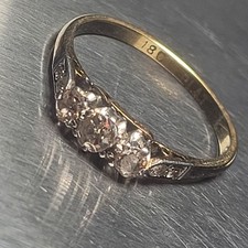 Antique 1920s Art Deco 18ct Gold Platinum 7 Diamond Set Ring Size Q