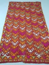 Vintage Traditional Indian Floss Silk Phulkari Hand Embroidered Textile 228x137c
