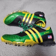 Adidas Powerband Golf Shoes Mens 10 Oregon Ducks Green Yellow Spiked Traxion