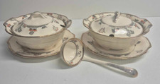 Alfred Meakin 2 Small Tureens with Underplates and Ladle Willowette Pattern