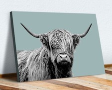 DUCK EGG BLUE ANIMAL COLLECTION HIGHLAND COW GIRAFFE CANVAS WALL ART PRINT