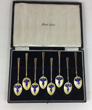 1954 Turner & Simpson Solid Silver Enamel Yellow & Blue Set Of 8 Tea Spoons 