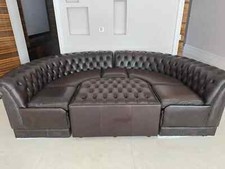 Chesterfield sofa in brown leather corner U shape suite and footstool
