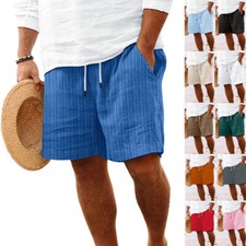 Mens Cotton Linen Beach Shorts