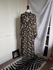 Zara Black Floral Maxi Dress Chiffon Mesh Long Keyhole High Neck Formal Size XS