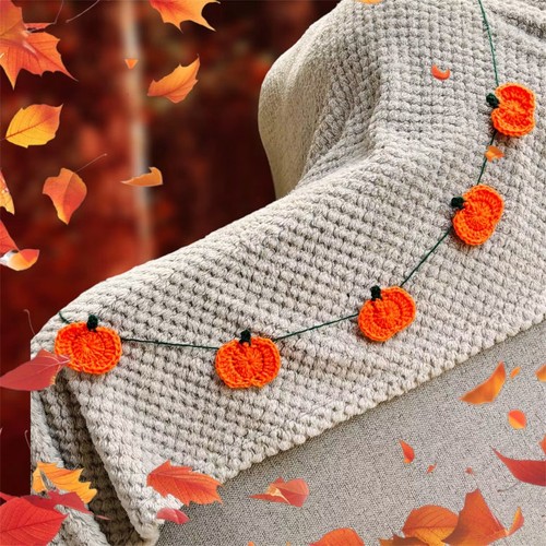 Orange pumpkin crochet garland - orange,