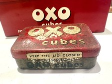 TWO Vintage OXO Cubes Tins Red