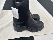 Zara Black Chunky Block Heel Chelsea Boots Uk 7/40  New with box