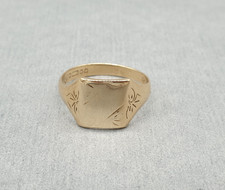 Vintage 9ct Yellow Gold Signet Ring 9K Mens Pinky Engraved UK U  3.81g 1964